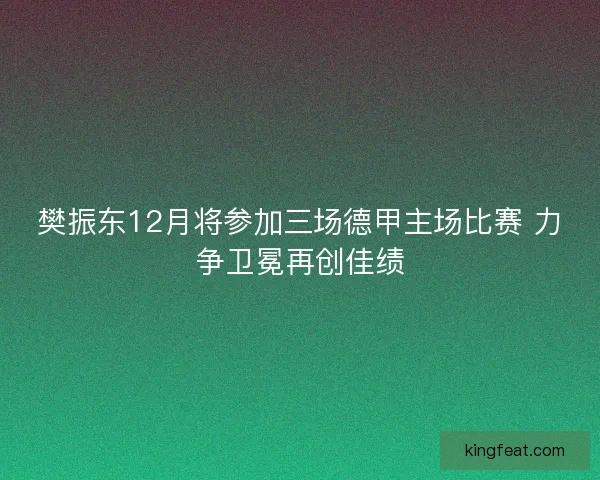 樊振东12月将参加三场德甲主场比赛 力争卫冕再创佳绩