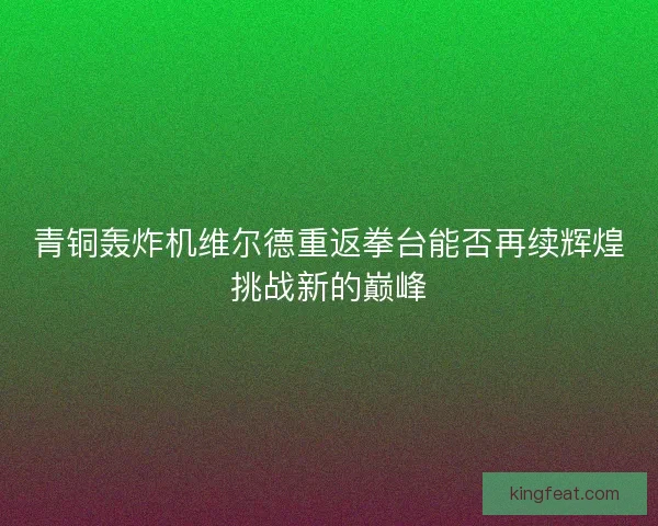 青铜轰炸机维尔德重返拳台能否再续辉煌挑战新的巅峰